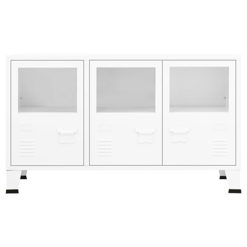 vidaXL Komoda v priemyselnom štýle biela 105x35x62 cm oceľ a sklo