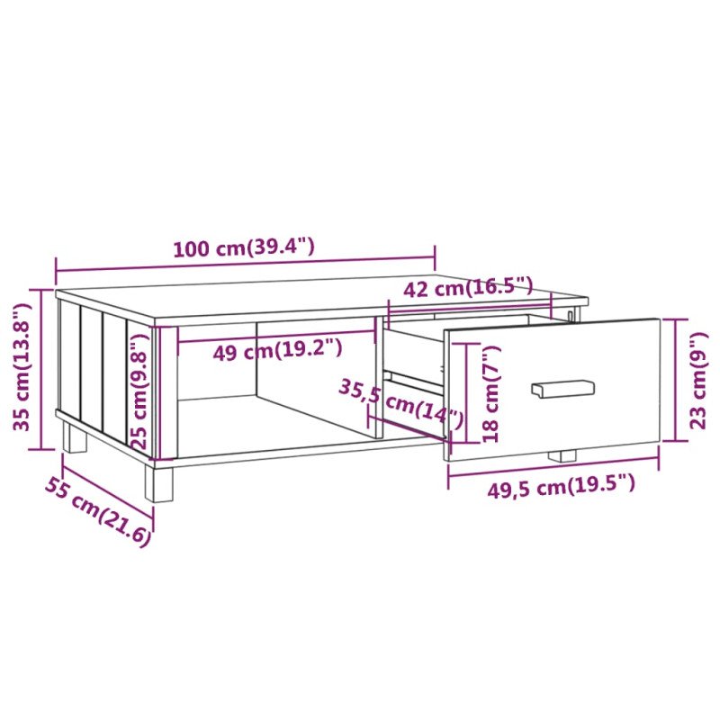 vidaXL Konferenčný stolík HAMAR, tmavosivý 100x55x35 cm, borovica
