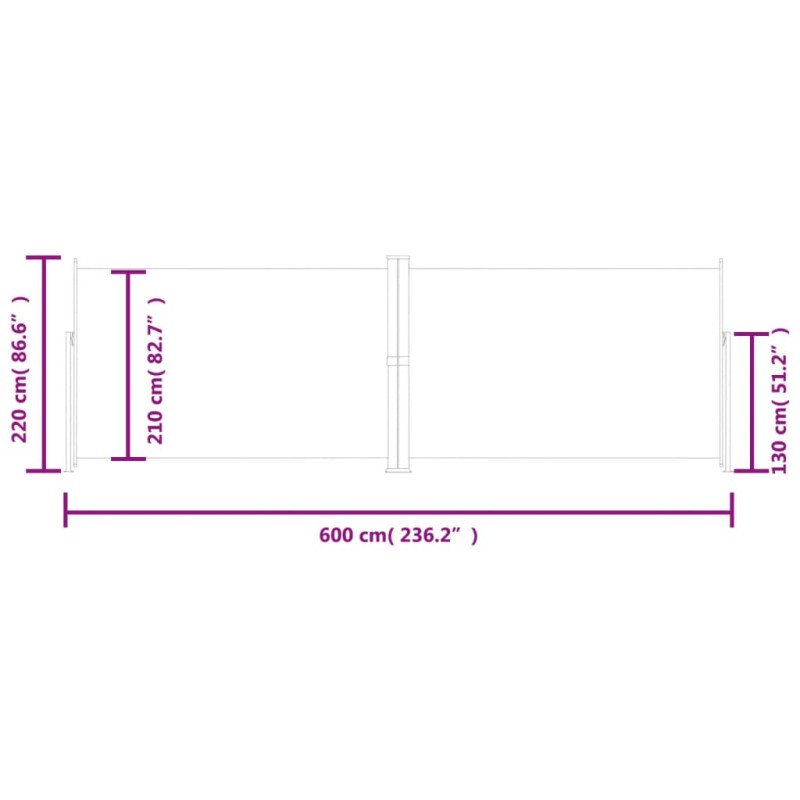 vidaXL Zaťahovacia bočná markíza krémová 220x600 cm 