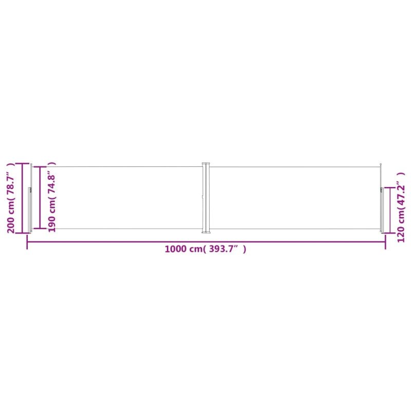 vidaXL Zaťahovacia bočná markíza červená 200x1000 cm 
