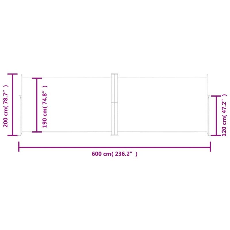 vidaXL Zaťahovacia bočná markíza červená 200x600 cm