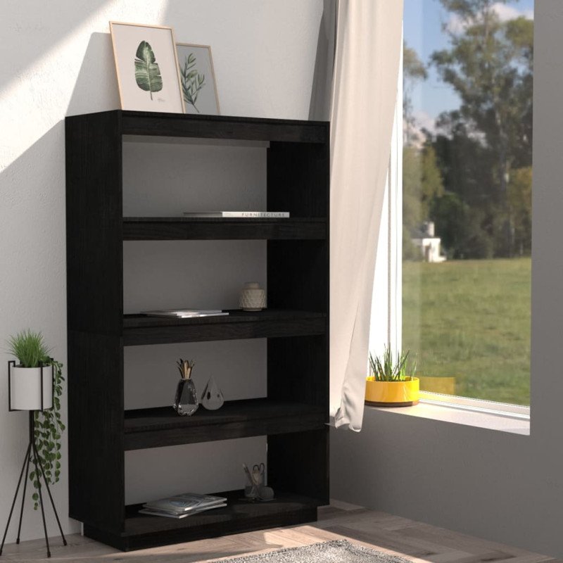 vidaXL Knižnica/deliaca stena čierna 80x35x135 cm borovicové drevo