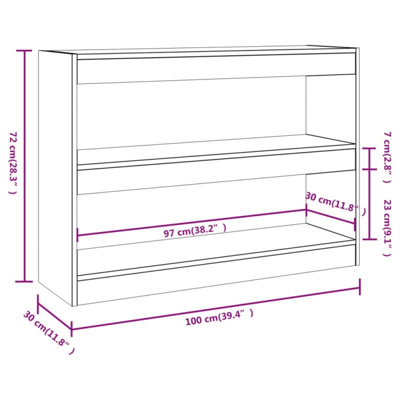 vidaXL Knižnica/deliaca stena dub sonoma 100x30x72 cm