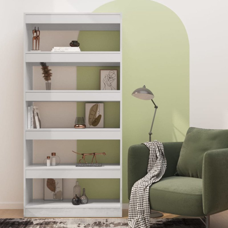 vidaXL Knižnica/deliaca stena lesklá biela 80x30x166 cm drevotrieska 