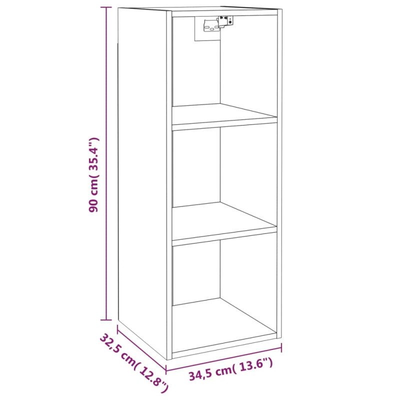 vidaXL Nástenná skrinka lesklá biela 34,5x32,5x90 cm spracované drevo