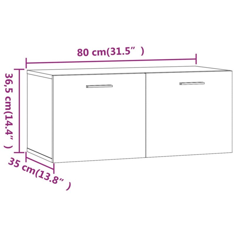 vidaXL Nástenná skrinka lesklá biela 80x35x36,5 cm spracované drevo