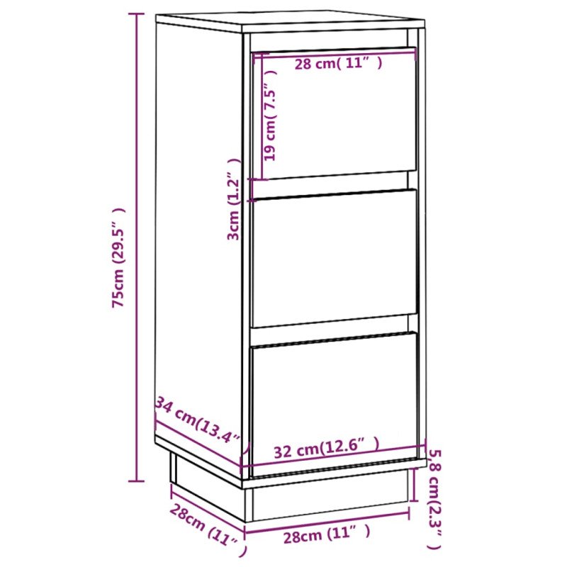 vidaXL Komody 2 ks biele 32x34x75 cm borovicový masív