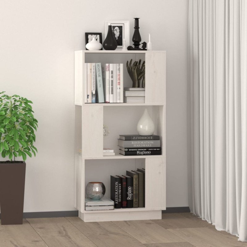 vidaXL Knižnica/deliaca stena biela 51x25x101 cm masívna borovica