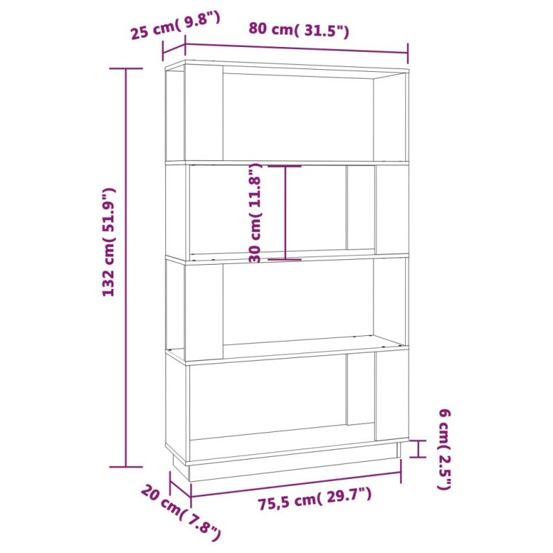 vidaXL Knižnica/deliaca stena sivá 80x25x132 cm masívna borovica