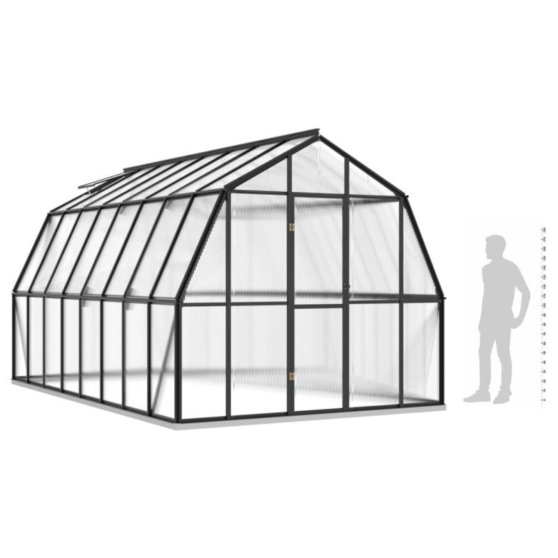 vidaXL Skleník s podkladovým rámom, antracitový 12,63 m², hliník
