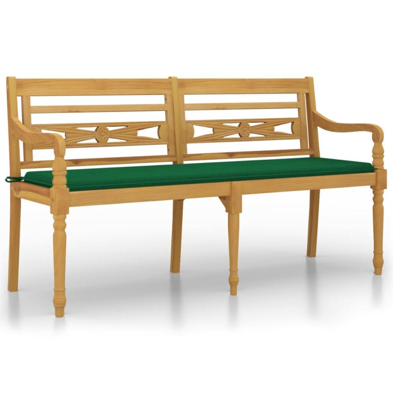 vidaXL Lavička Batavia so zeleným vankúšom 150 cm tíkový masív