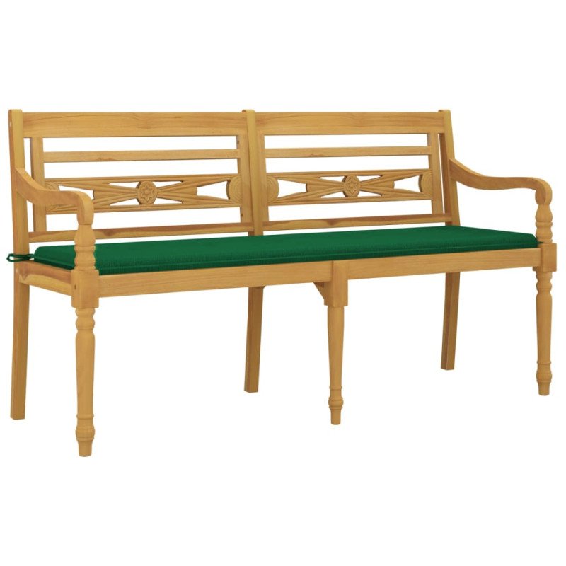 vidaXL Lavička Batavia so zeleným vankúšom 150 cm tíkový masív