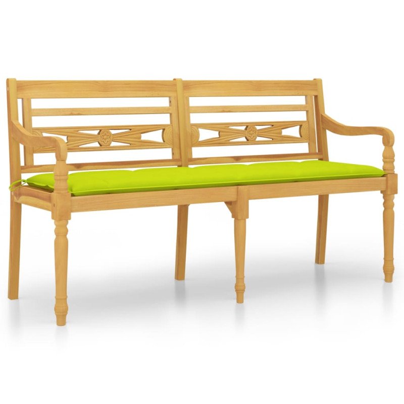 vidaXL Lavička Batavia s bledozeleným vankúšom 150 cm tíkový masív
