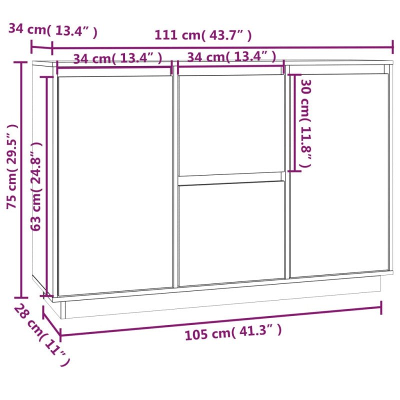 vidaXL Komoda medovo-hnedá 111x34x75 cm masívne borovicové drevo