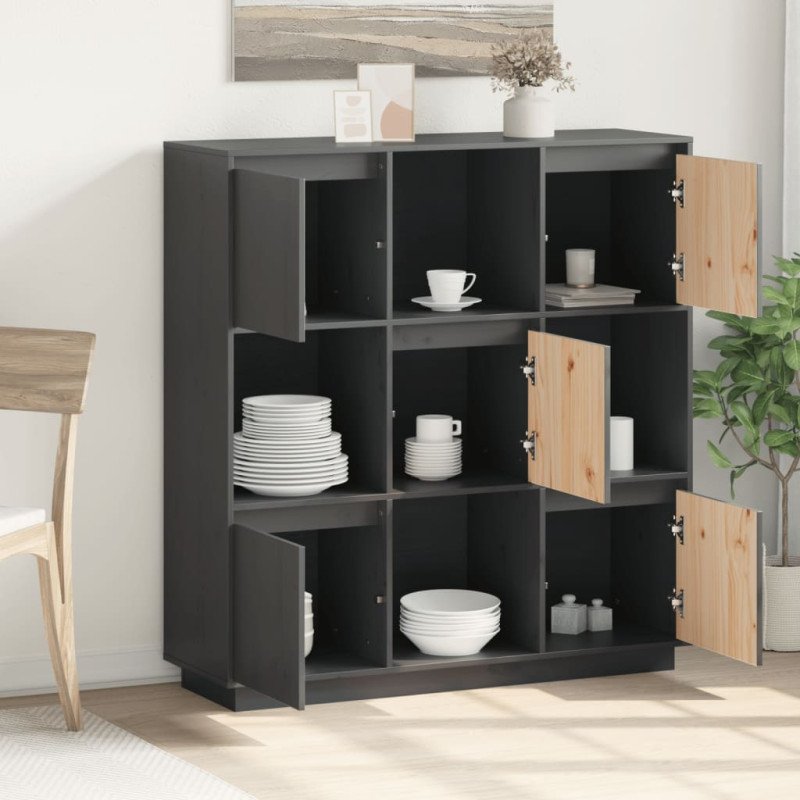 vidaXL Vysoká skrinka sivá 110,5x35x117 cm masívna borovica