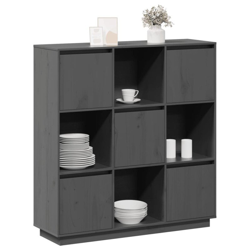 vidaXL Vysoká skrinka sivá 110,5x35x117 cm masívna borovica