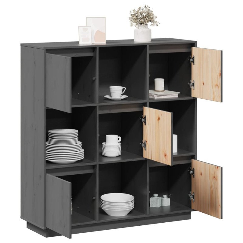 vidaXL Vysoká skrinka sivá 110,5x35x117 cm masívna borovica