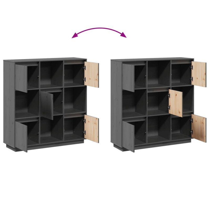 vidaXL Vysoká skrinka sivá 110,5x35x117 cm masívna borovica