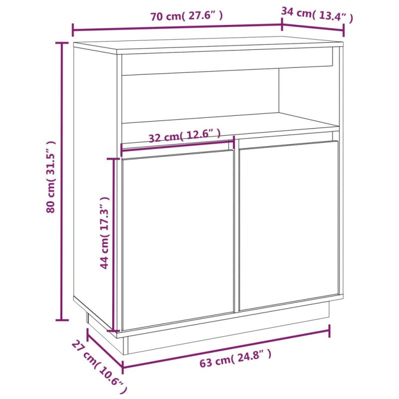 vidaXL Komoda sivá 70x34x80 cm borovicový masív