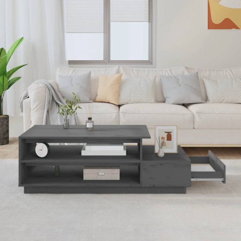 vidaXL Konferenčný stolík sivý 120x50x40,5 cm borovicový masív