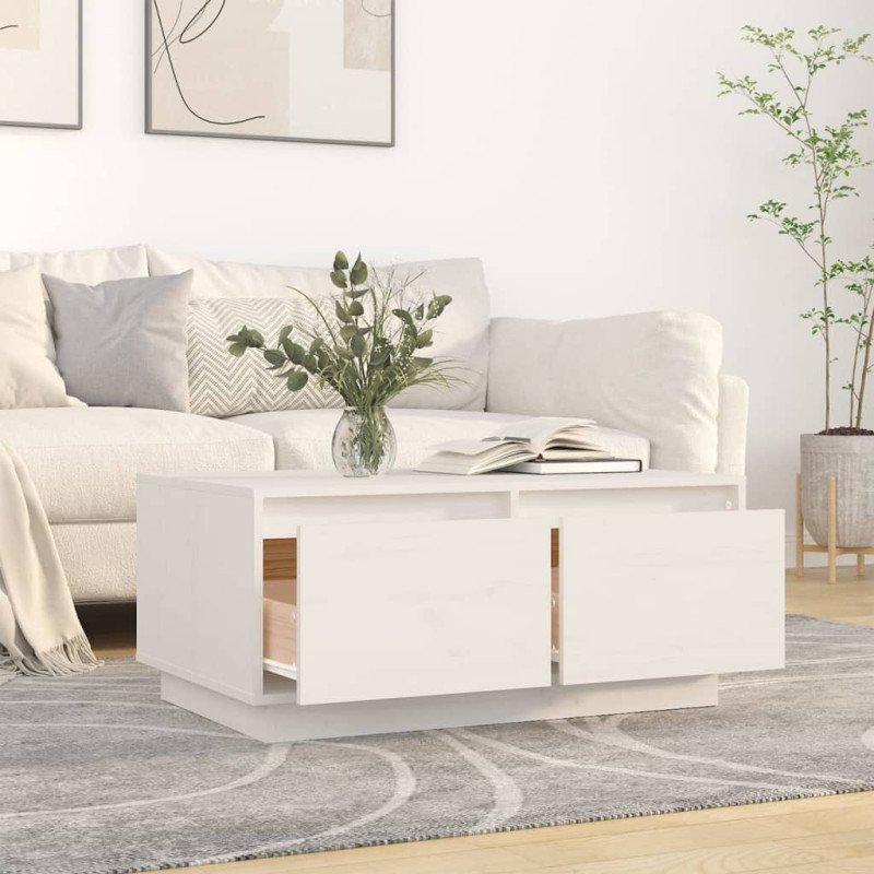 vidaXL Konferenčný stolík biely 80x50x35 cm borovicový masív