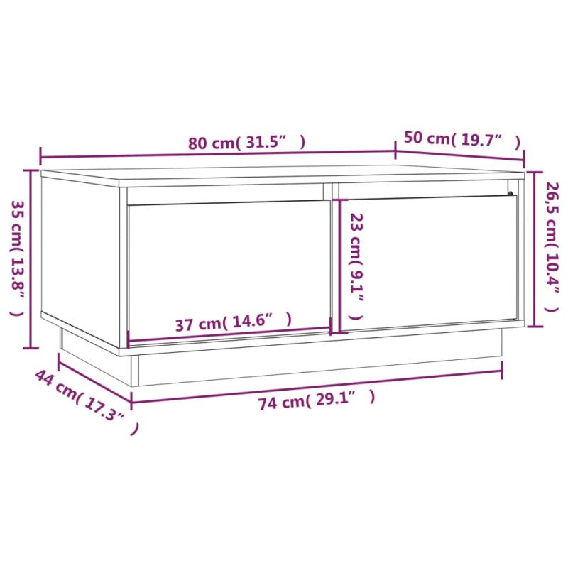 vidaXL Konferenčný stolík biely 80x50x35 cm borovicový masív
