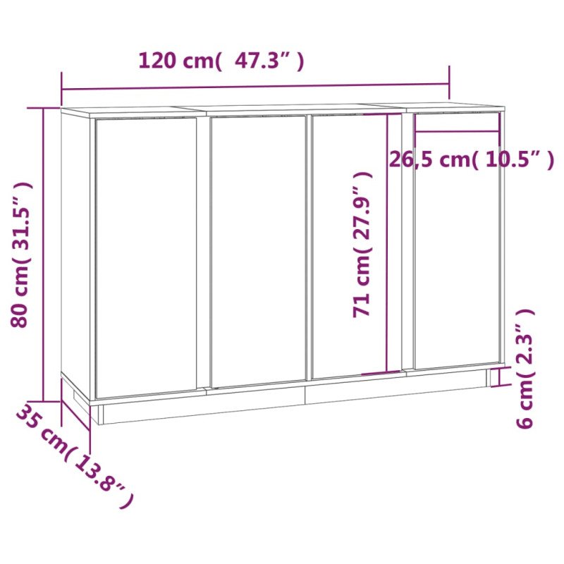 vidaXL Komoda sivá 120x35x80 cm borovicový masív