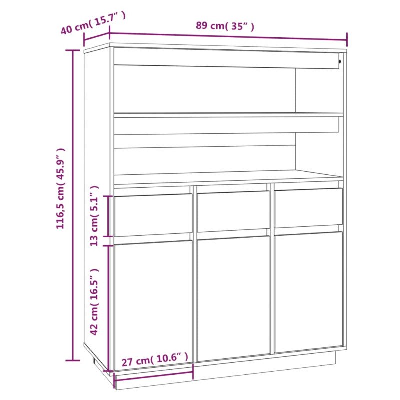 vidaXL Vysoká skrinka 89x40x116,5 cm masívna borovica