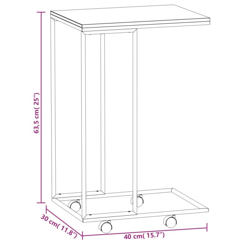 vidaXL Príručný stolík a kolieska čierny 40x30x63,5cm spracované drevo