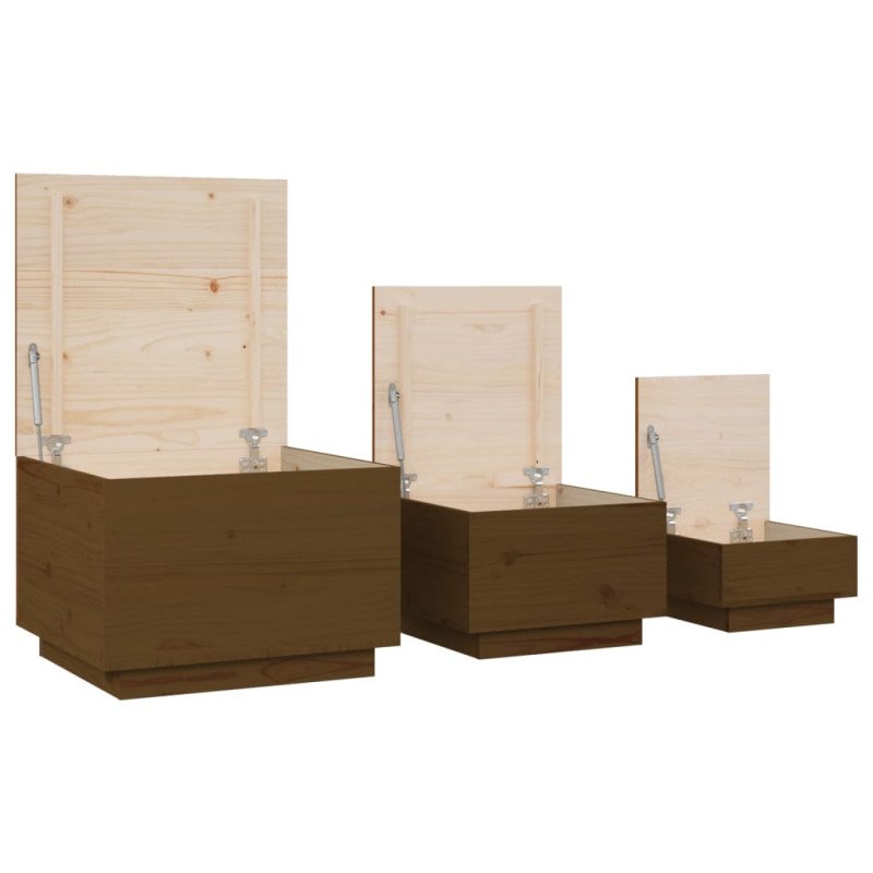 vidaXL Úložné boxy s vekom 3 ks medovohnedé masívna borovica
