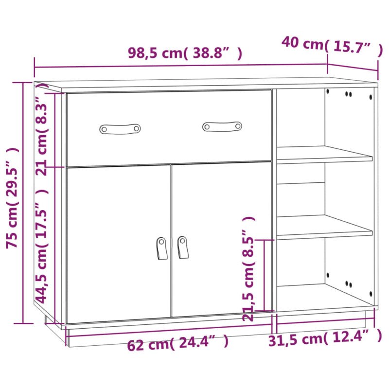 vidaXL Komoda medovohnedá 98,5x40x75 cm borovicový masív