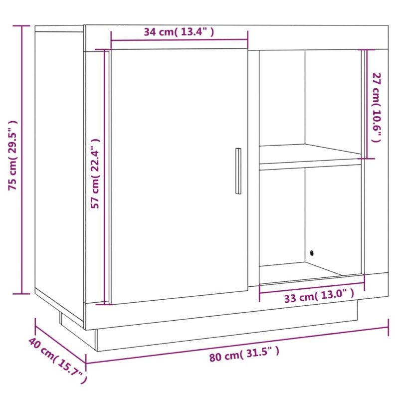 vidaXL Komoda dymový dub 80x40x75 cm