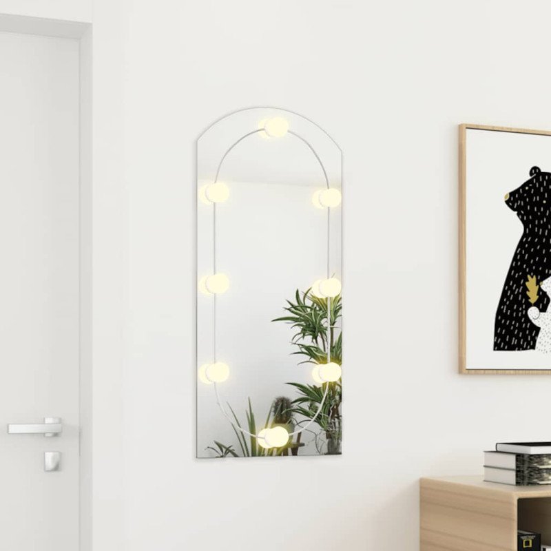 vidaXL Zrkadlo s LED svetlami 90x45 cm sklenené oblúkové