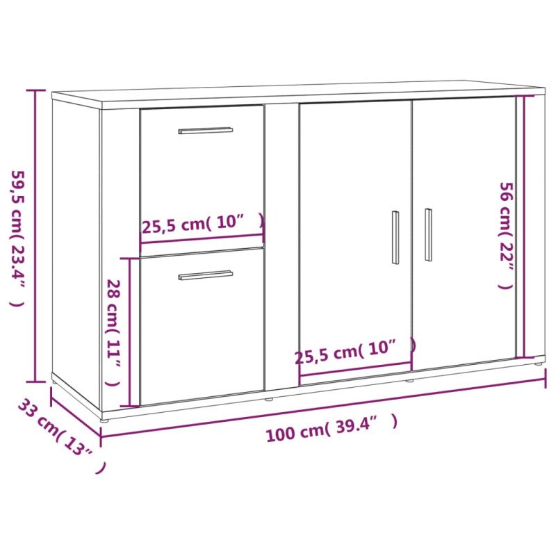 vidaXL Komoda hnedý dub 100x33x59,5 cm spracované drevo