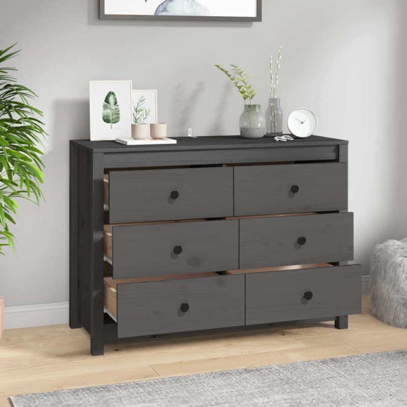 VidaXL Bočná skrinka sivá 100x40x72 cm masívna borovica