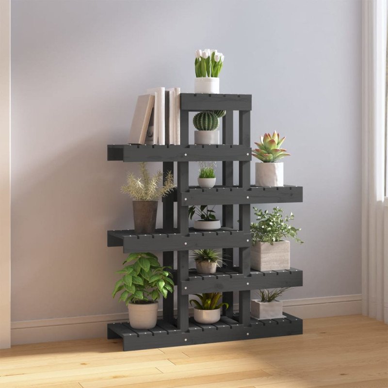 vidaXL Stojan na rastliny sivý 85x25x109,5 cm masívna borovica