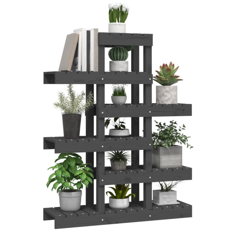 vidaXL Stojan na rastliny sivý 85x25x109,5 cm masívna borovica