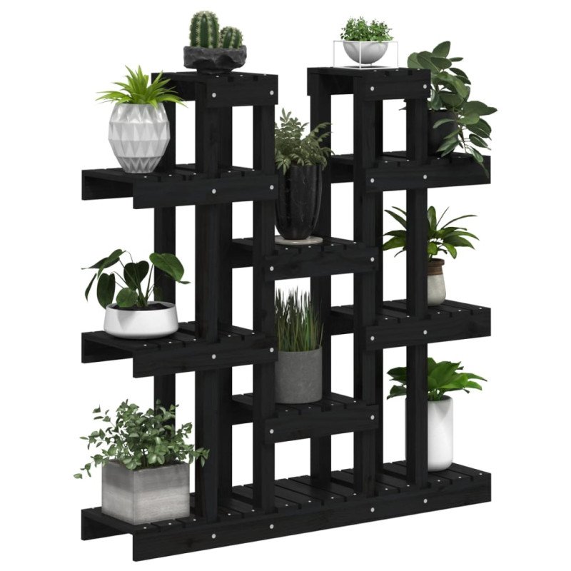 vidaXL Stojan na rastliny čierny 104,5x25x109,5 cm masívna borovica