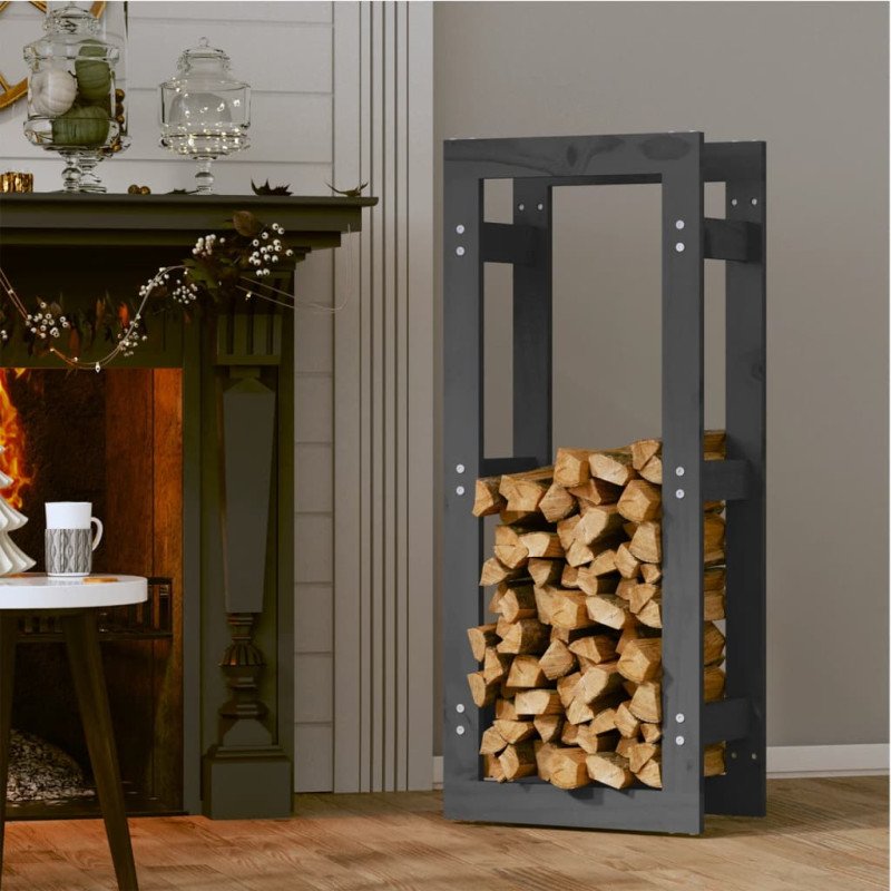 vidaXL Stojan na palivové drevo sivý 41x25x100 cm masívna borovica