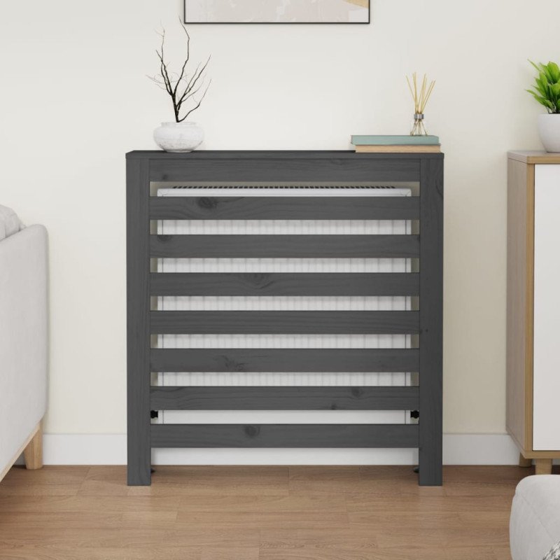 vidaXL Kryt na radiátor sivý 79,5x19x84 cm masívna borovica
