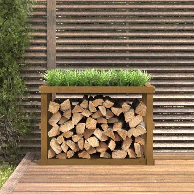 vidaXL Vonkajší držiak na polená medový 108x52x74 cm masívna borovica