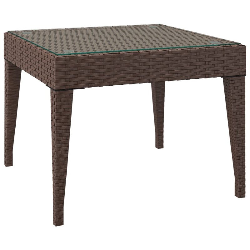 vidaXL Bočný stolík hnedý 50x50x38 cm polyratan a tvrdené sklo