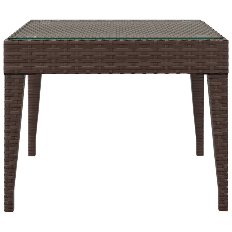 vidaXL Bočný stolík hnedý 50x50x38 cm polyratan a tvrdené sklo