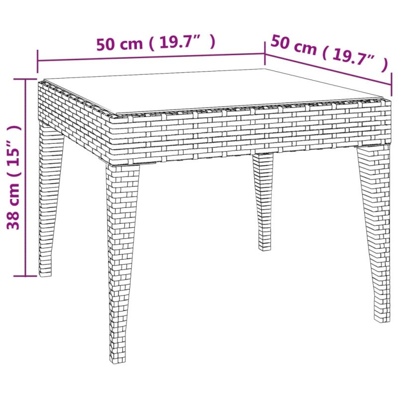 vidaXL Bočný stolík hnedý 50x50x38 cm polyratan a tvrdené sklo