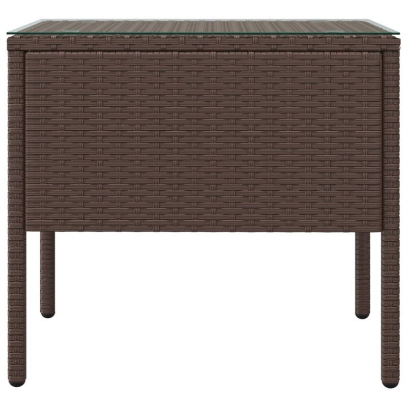 vidaXL Bočný stolík hnedý 53x37x48 cm polyratan a tvrdené sklo