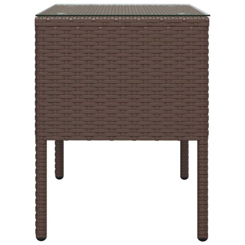 vidaXL Bočný stolík hnedý 53x37x48 cm polyratan a tvrdené sklo