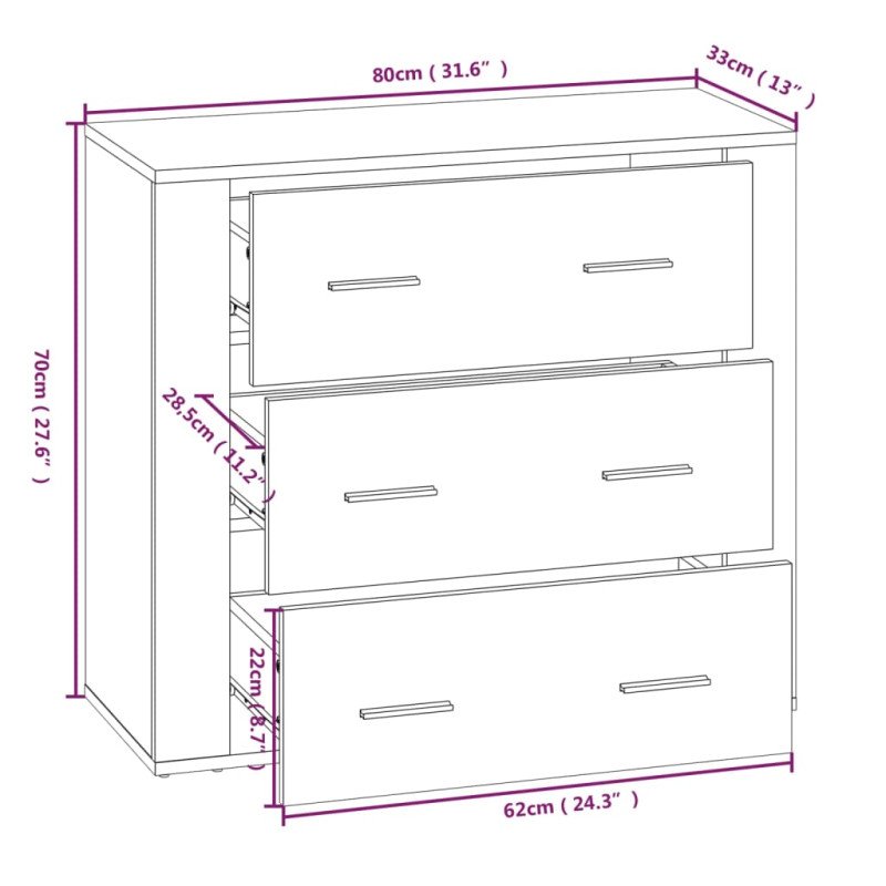 vidaXL Komoda betónovo sivá 80x33x70 cm spracované drevo