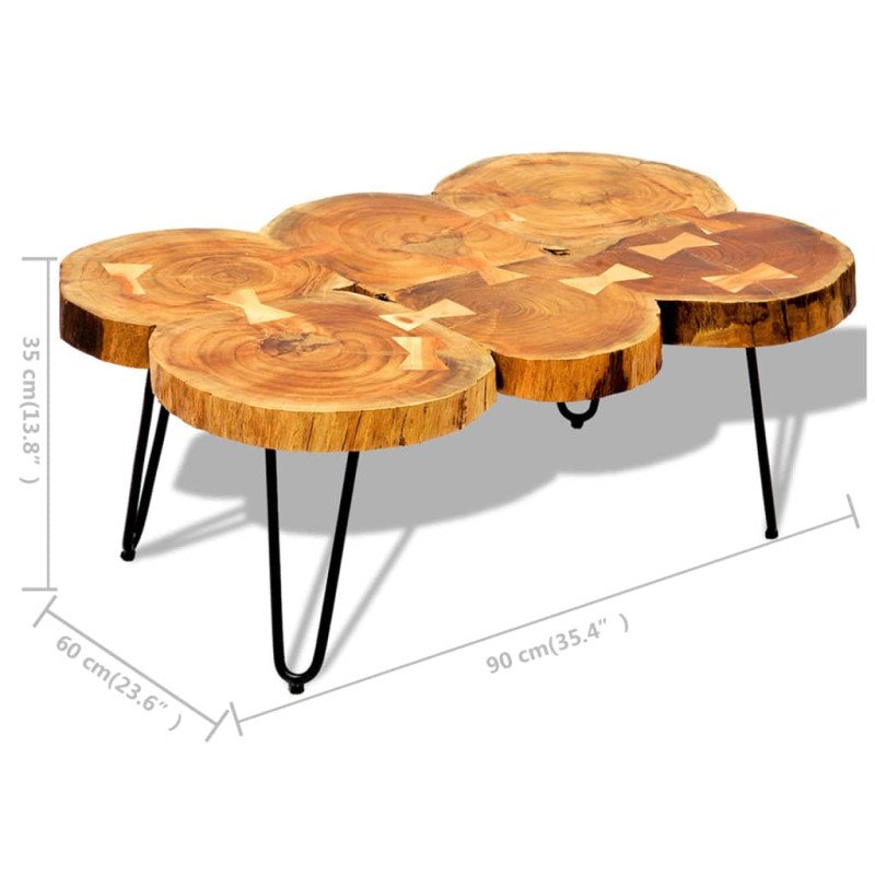 vidaXL Konferenčný stolík 35 cm, 6 kmeňov, drevený masív sheesham 