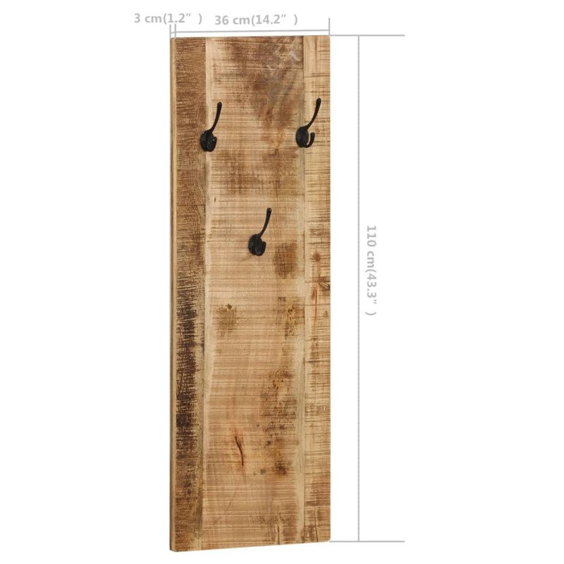 vidaXL Nástenný vešiak na kabáty 2 ks mangovníkové drevo 36x110x3 cm