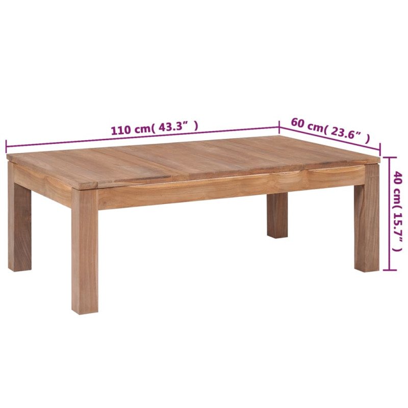 vidaXL Konferenčný stolík z teakového dreva prírodný vrch 110x60x40 cm